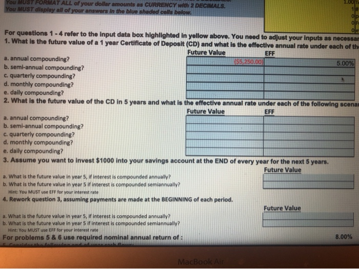 5.00% nominal interest rate nominal $5,000.00 Present value IPV 1.00 Total Number