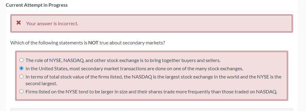  Current Attempt in Progress X Your answer is incorrect. Which of