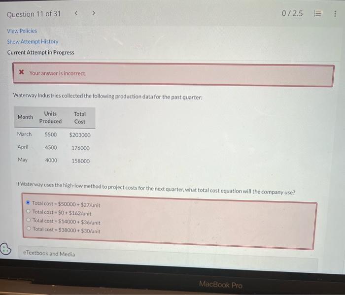  View Policies Show Attempt History Current Attempt in Progress Youranswer is