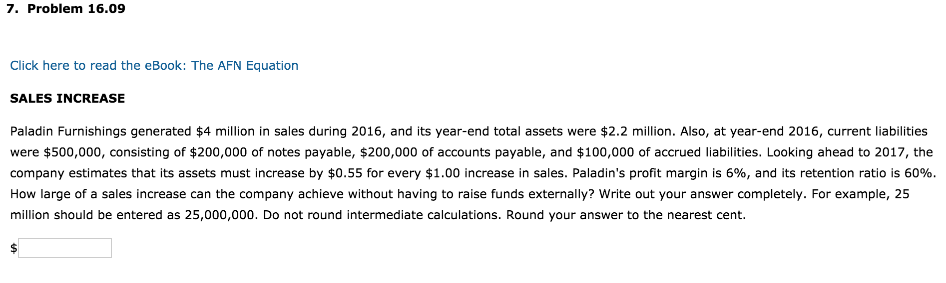  7. Problem 16.09 Click here to read the eBook: The AFN