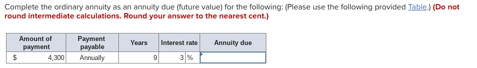 Complete the ordinary annuity as an annuity due (future value) for