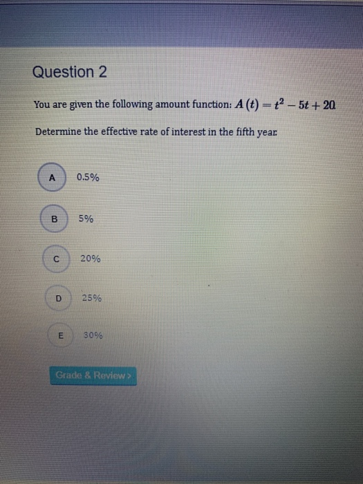  Question 2 You are given the following amount function: A(t) =