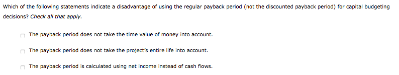 (PB) indicates the number of years required for a project to recover