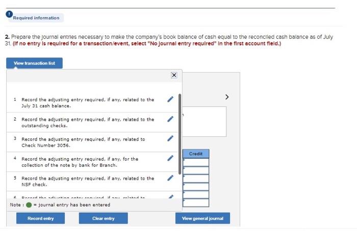 available to reconcile Branch Company's book balance of cash with its bank