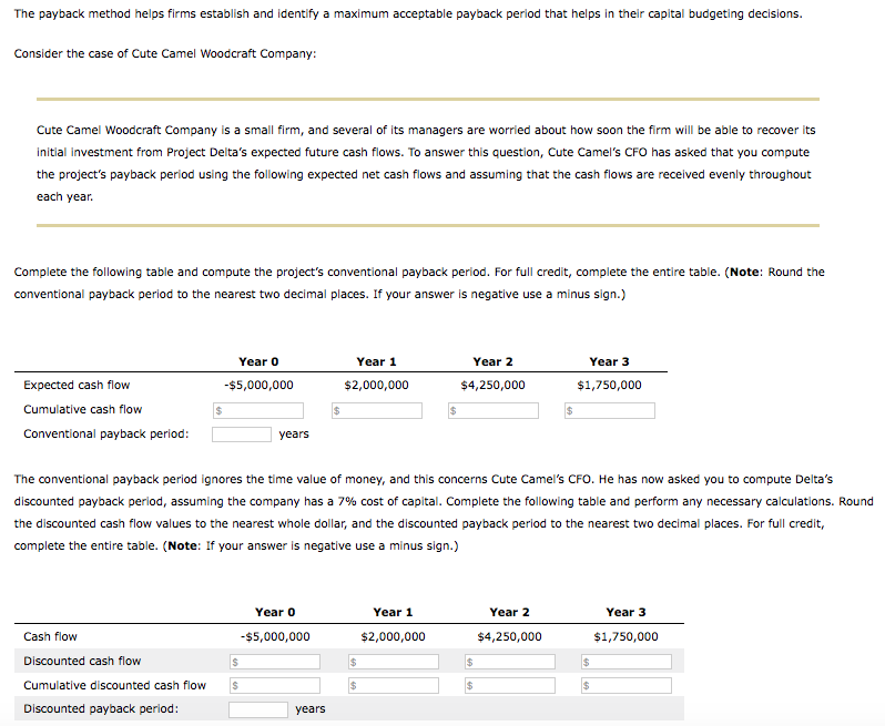 The payback method helps firms establish and identify a maximum acceptable