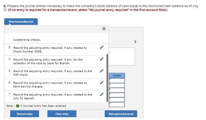 statement cash balance as of July 31 a. On July 31, the
