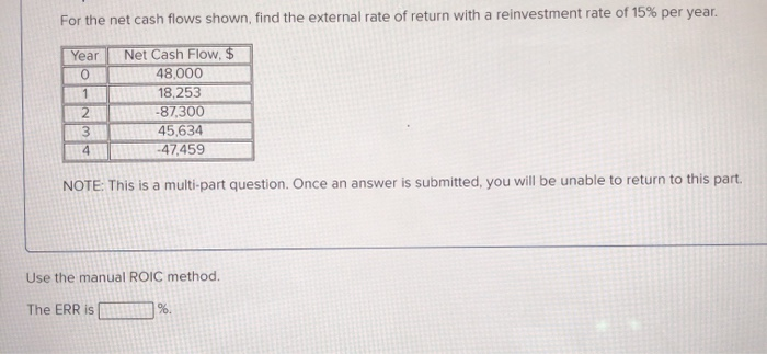  For the net cash flows shown, find the external rate of