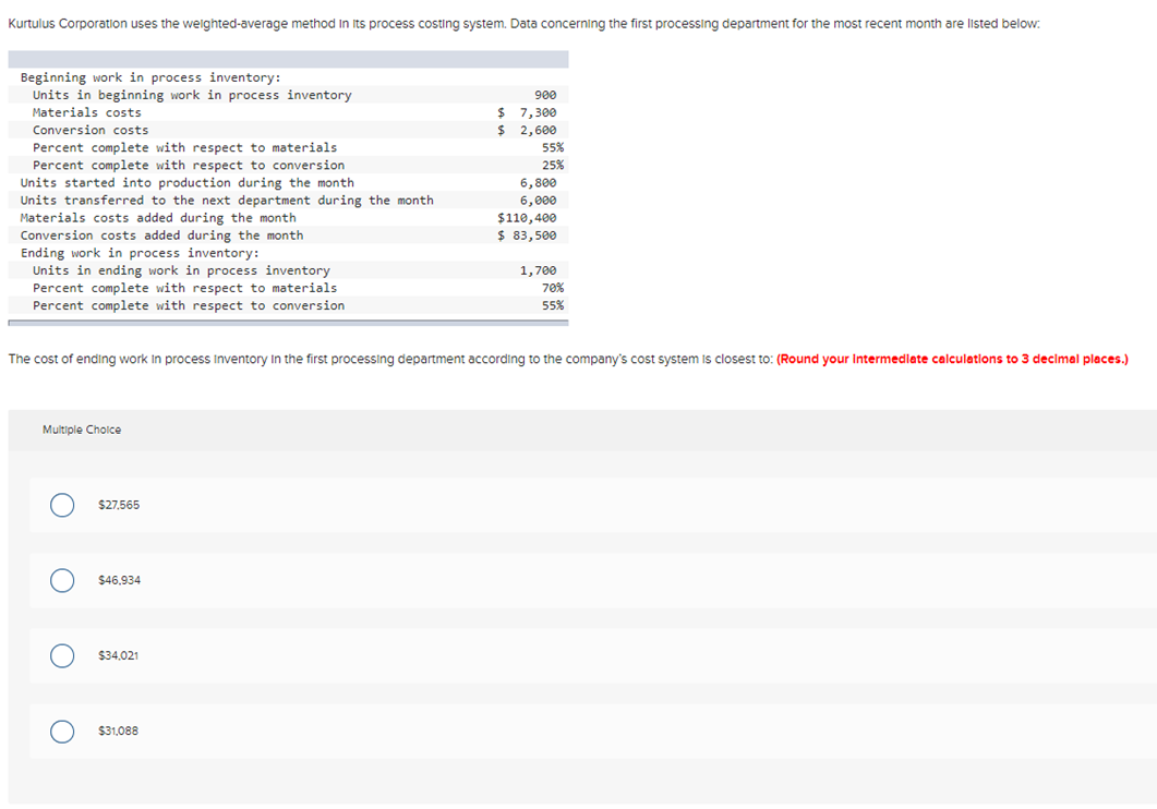 system. Data concerning the first processing department for the most recent month