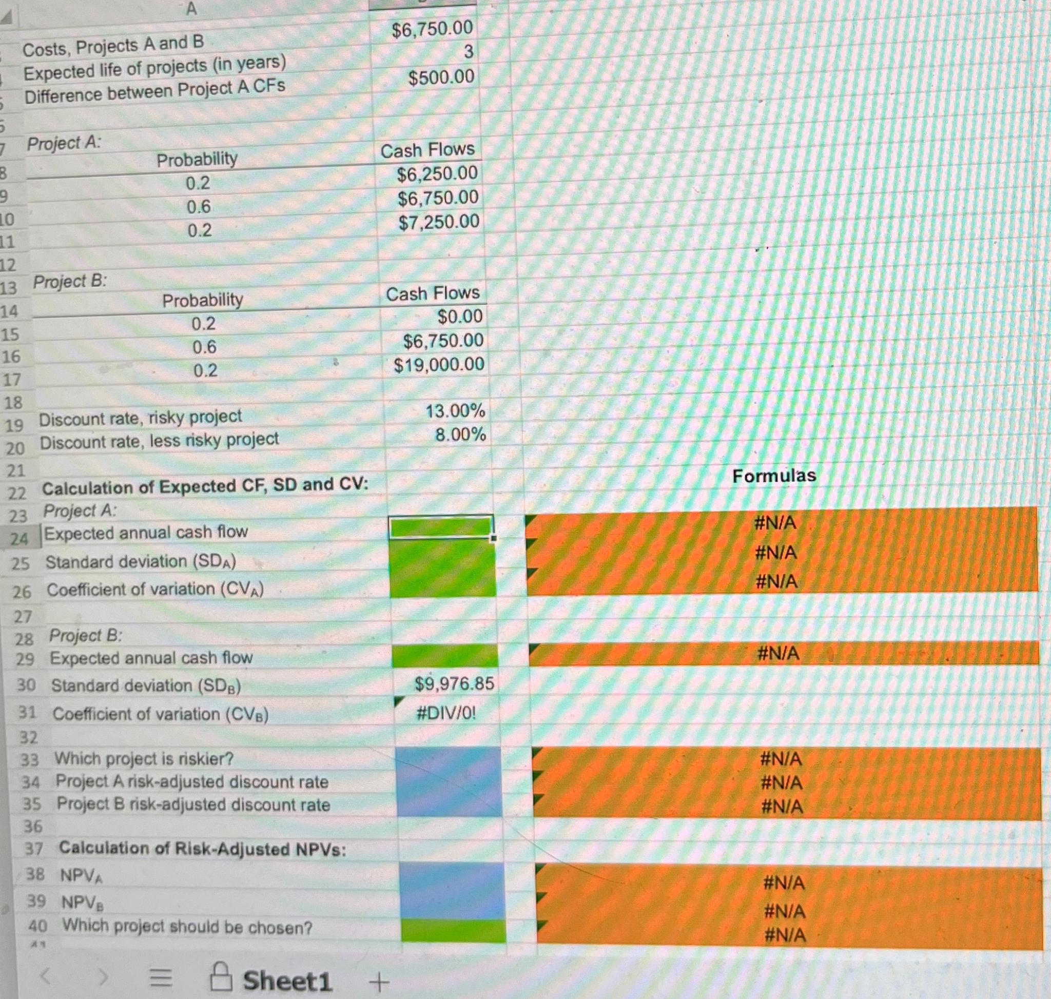 Costs, Projects A and B Expected life of projects (in years) Difference
