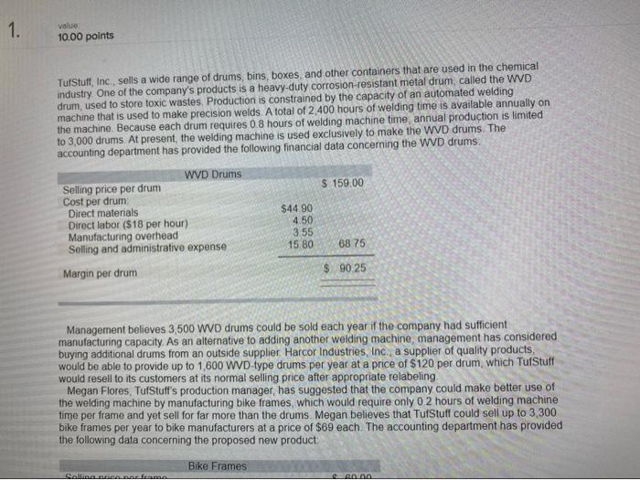  1. value 10.00 points TutStuff Inc, sells a wide range of