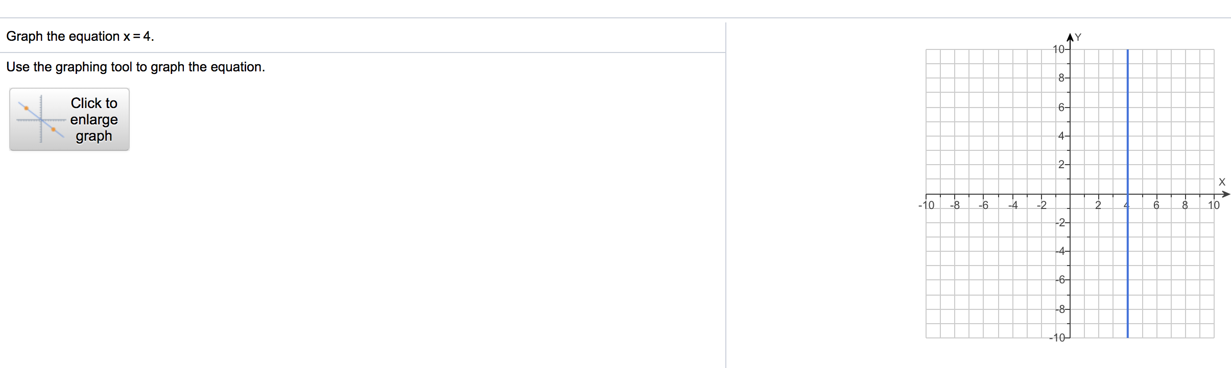 Graph the equation x = 4. AY 10- Use the graphing