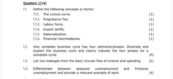 1.1. (1) Question 1[16] Define the following concepts or terms: 1.1.1.