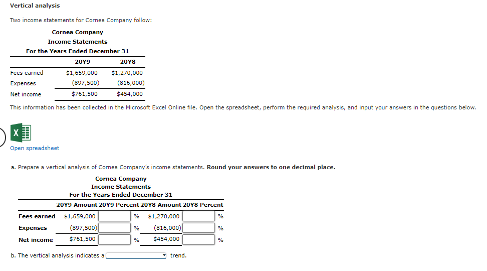 Need help with this acct question Vertical analysis Two income statements for