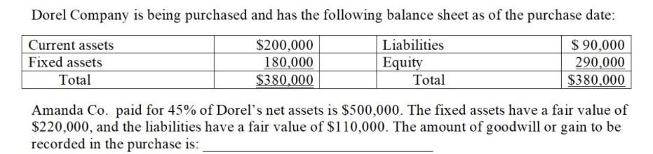 PLEASE EXPLAIN THE ANSWER STEP BY STEP. THANK U. Dorel Company is
