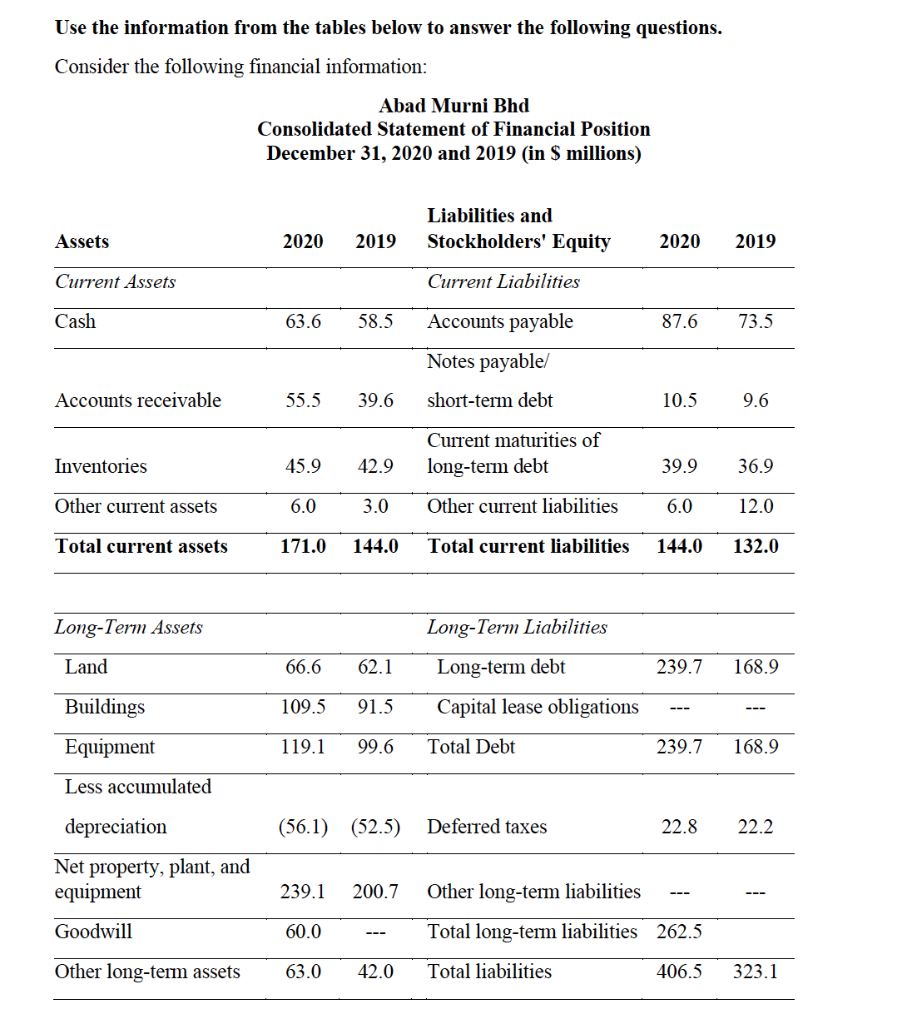  Use the information from the tables below to answer the following