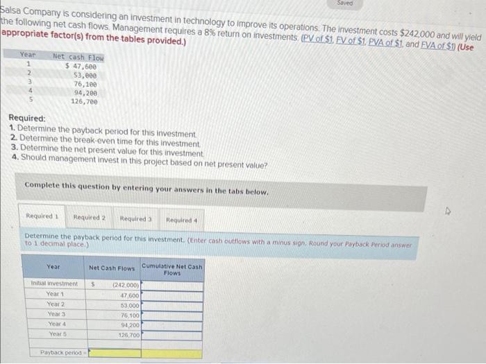 help check my work pls - 4 parts 1 problem Saved Salsa