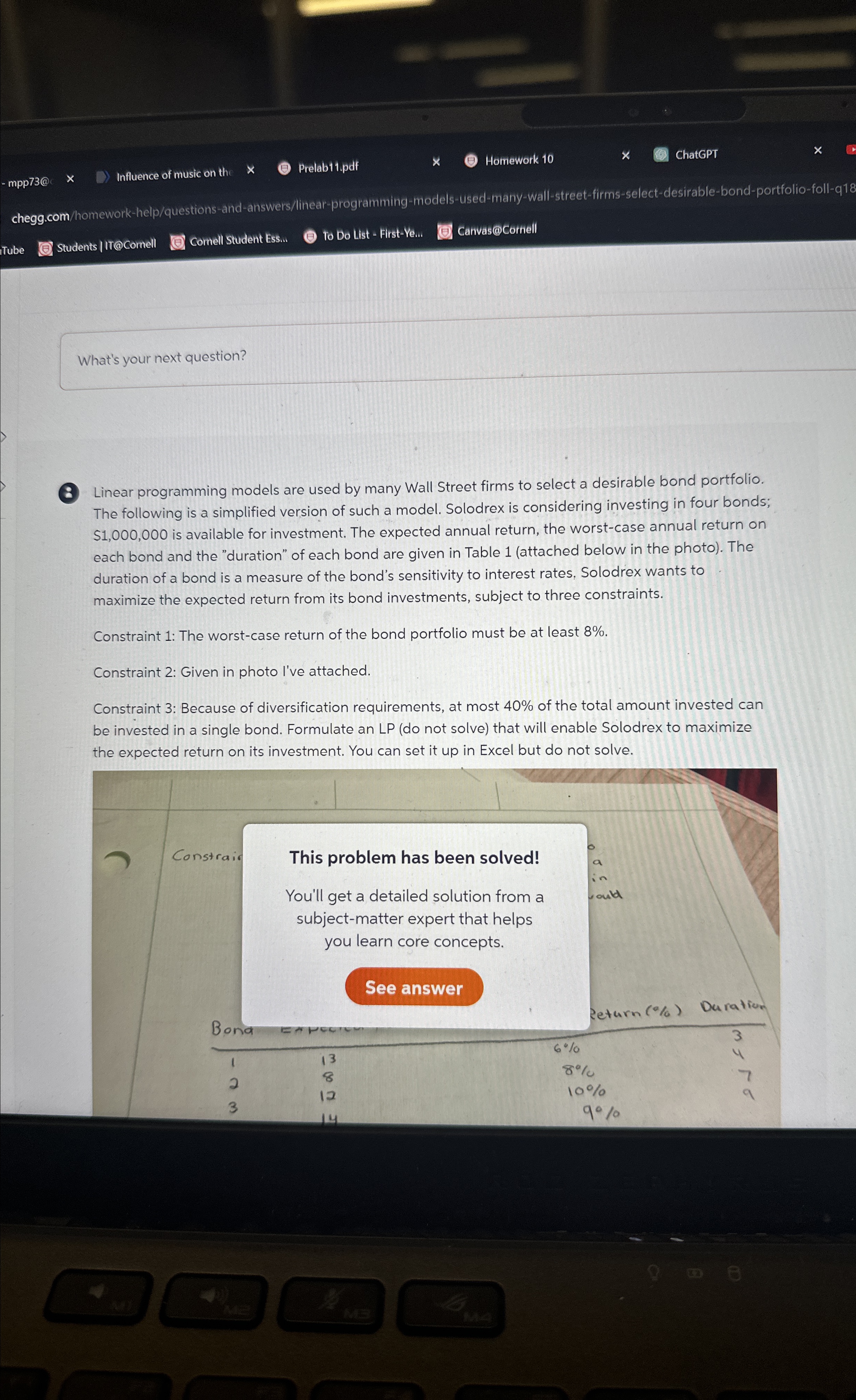  What's your next question? Linear programming models are used by many