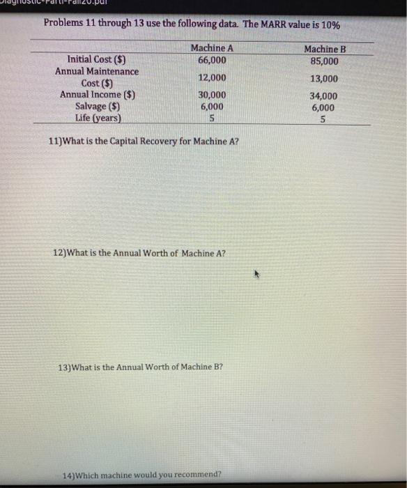 I want number 14 Problems 11 through 13 use the following data.