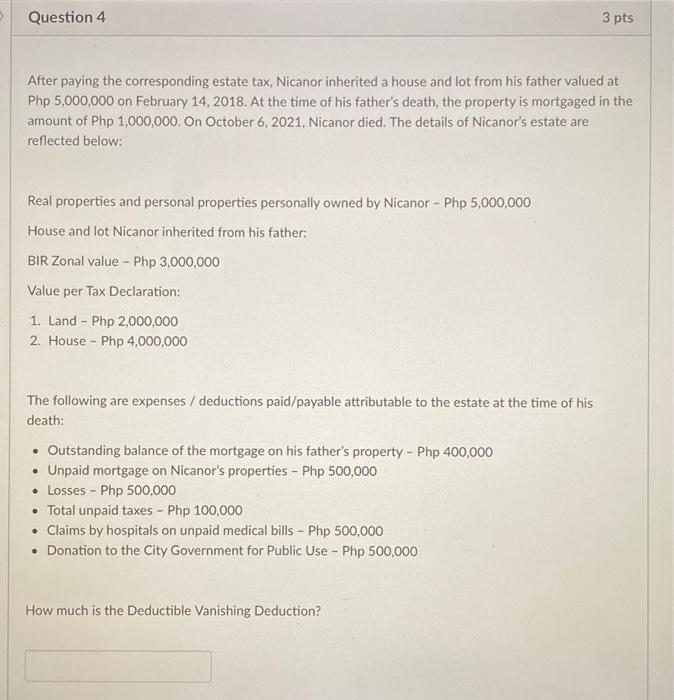 ASAP. Please show solution Question 4 3 pts After paying the corresponding
