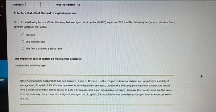  Attempts: Keep the Highest: /3 7. Factors that affect the cost