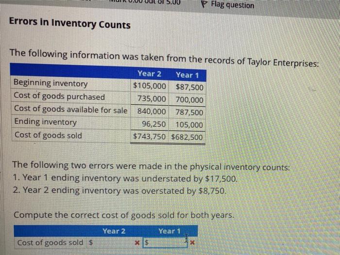  P Flag question Errors in Inventory Counts The following information was