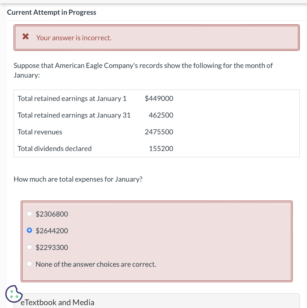  Current Attempt in Progress \& Your answer is incorrect. Suppose that