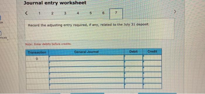 Check No. 3069 for $2158 are outstanding checks as of July 31.