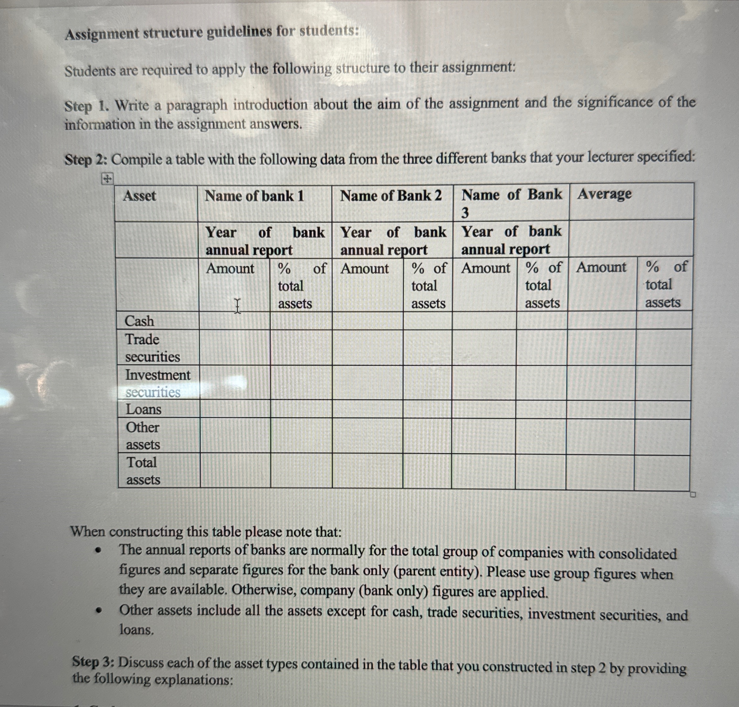  Assignment structure guidelines for students: Students are required to apply the