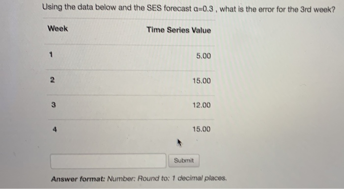  Using the data below and the SES forecast a=0.3, what is