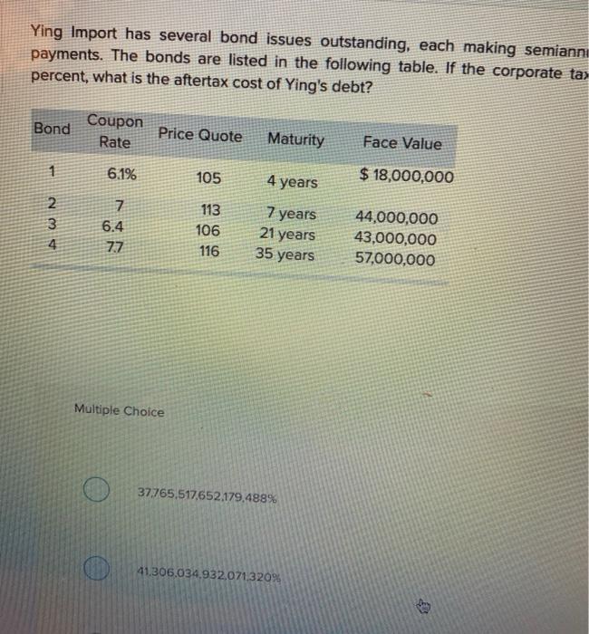  Ying Import has several bond issues outstanding, each making semianni payments.
