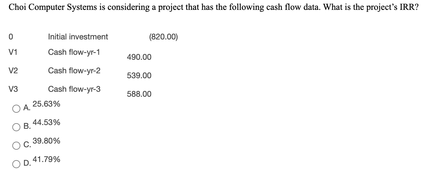  Choi Computer Systems is considering a project that has the following