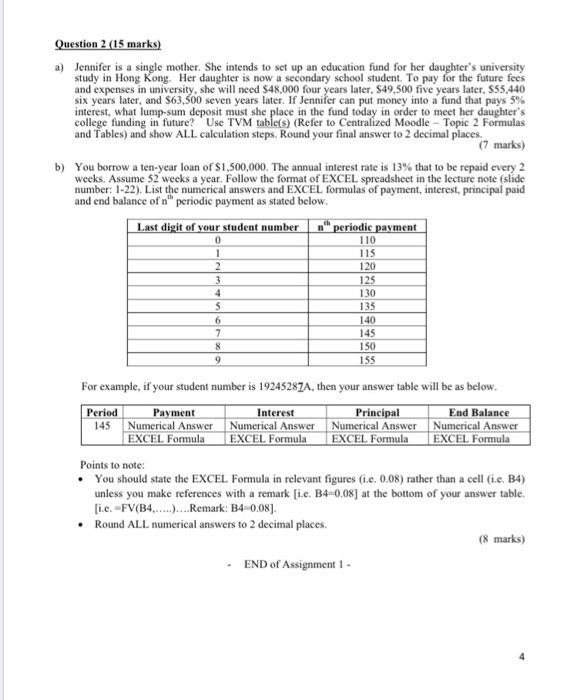n=6 Question 2 (15 marks) a) Jennifer is a single mother. She