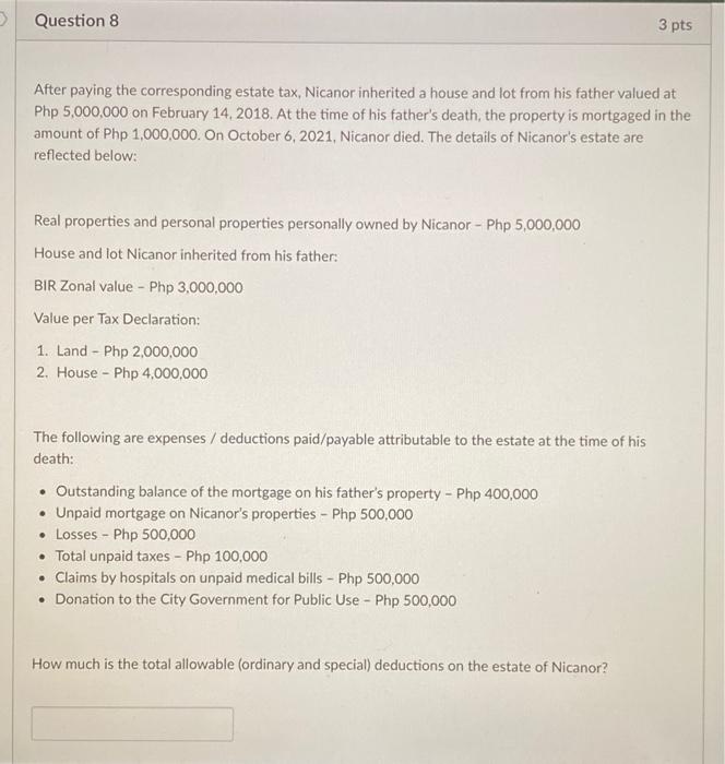 ASAP. Please show solution Question 8 3 pts After paying the corresponding