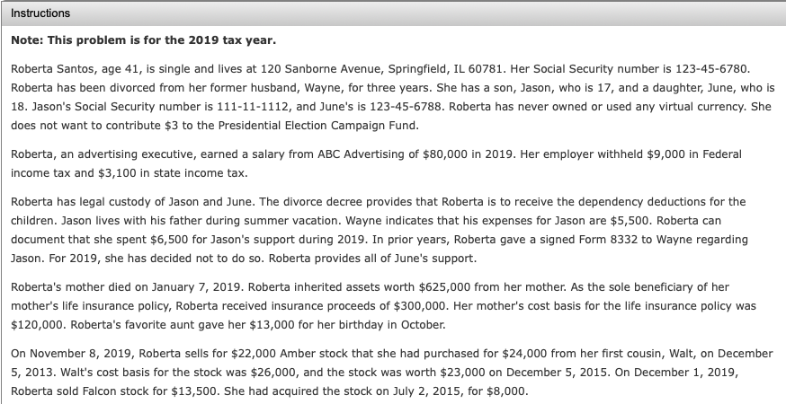  Complete Roberta's Schedule A for 2019. SCHEDULE A (Form 1040 or
