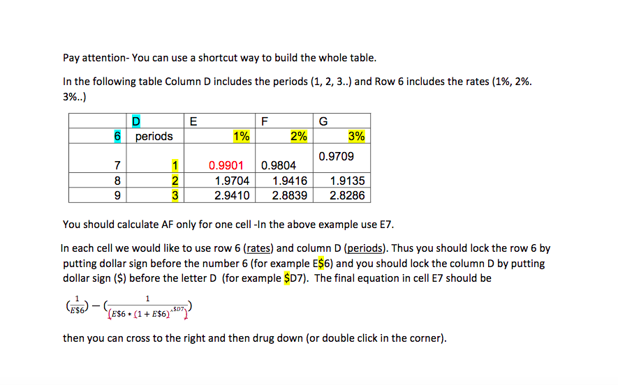 of what exactly to plug into excel. thank you 2. The following