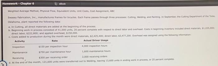 September, the cutting Department of the Ta Oklahoma, plant reported the following