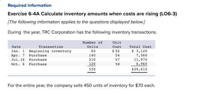  Please help I am so lost. Required information Exercise 6-4A Calculate