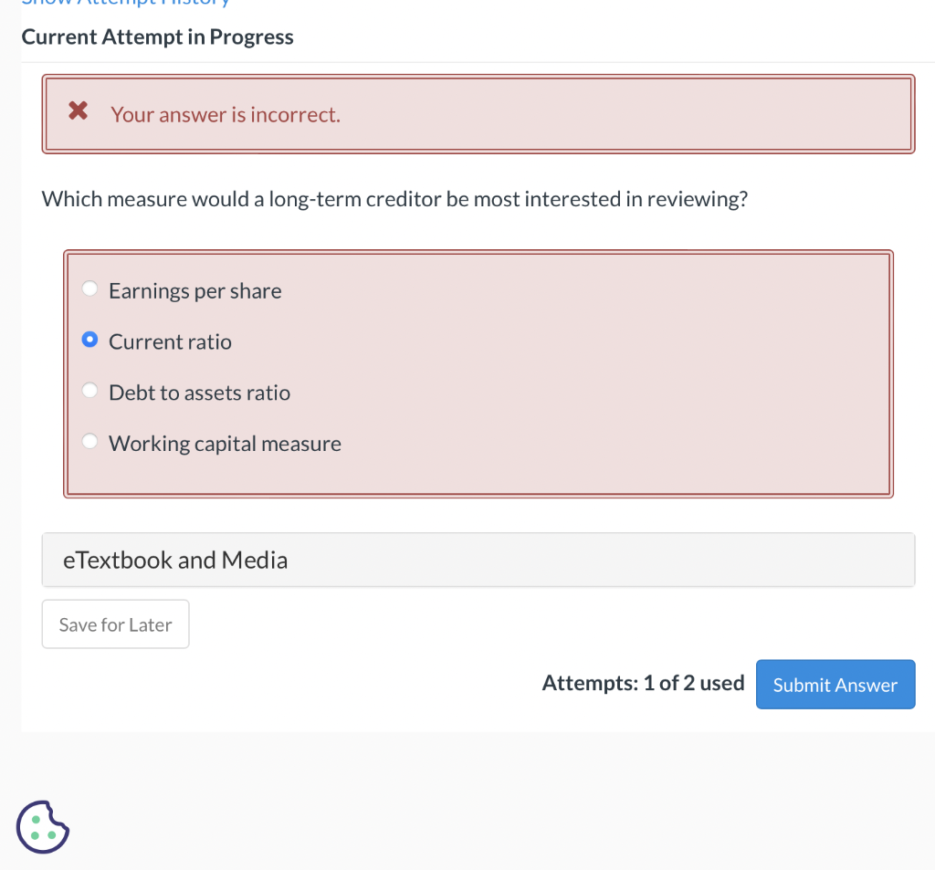  Current Attempt in Progress \& Your answer is incorrect. Which measure