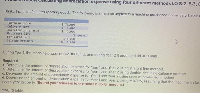  depreciation expense using four different methods LO 8-2, 8-3, E Banko