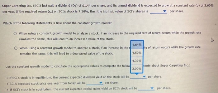 a constant rate (0) per year. If the required return (s) on