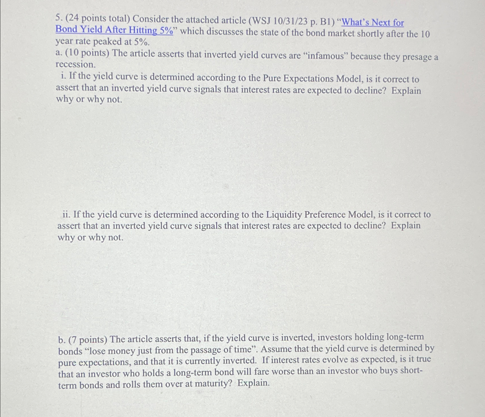  (24 points total) Consider the attached article (WSJ 10/31/23 p. B1)