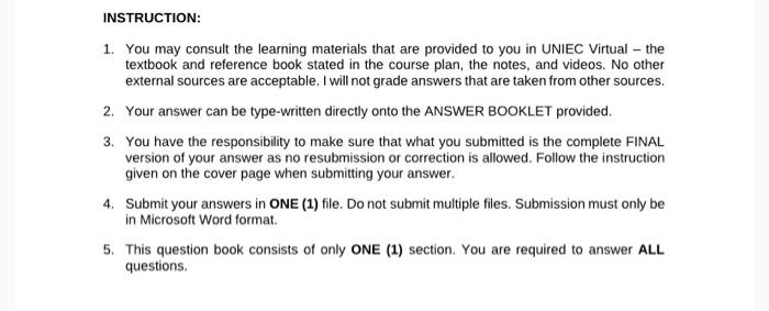  INSTRUCTION: 1. You may consult the learning materials that are provided