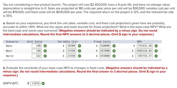  You are considering a new product launch. The project will cost