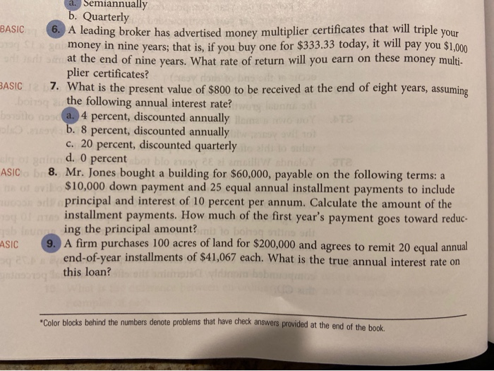 answer number 8, answer number 41, a. Semiannually b. Quarterly BASIC 6.