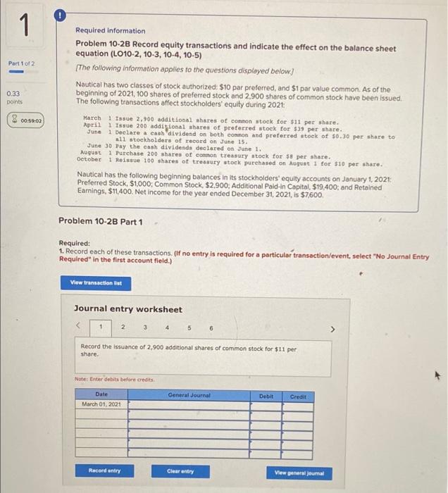  1 Part 1 of 2 0.33 points Required information Problem 10-2B
