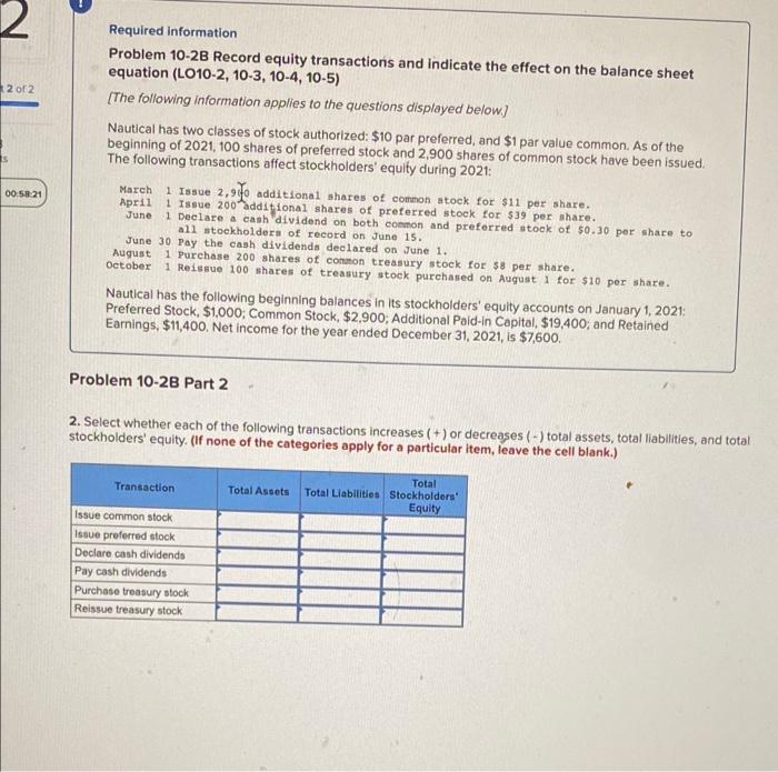 Record equity transactions and indicate the effect on the balance sheet equation
