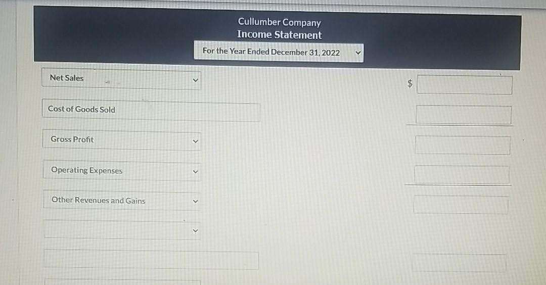 the year ended December 31, 2022, Cullumber Company reported the following condensed