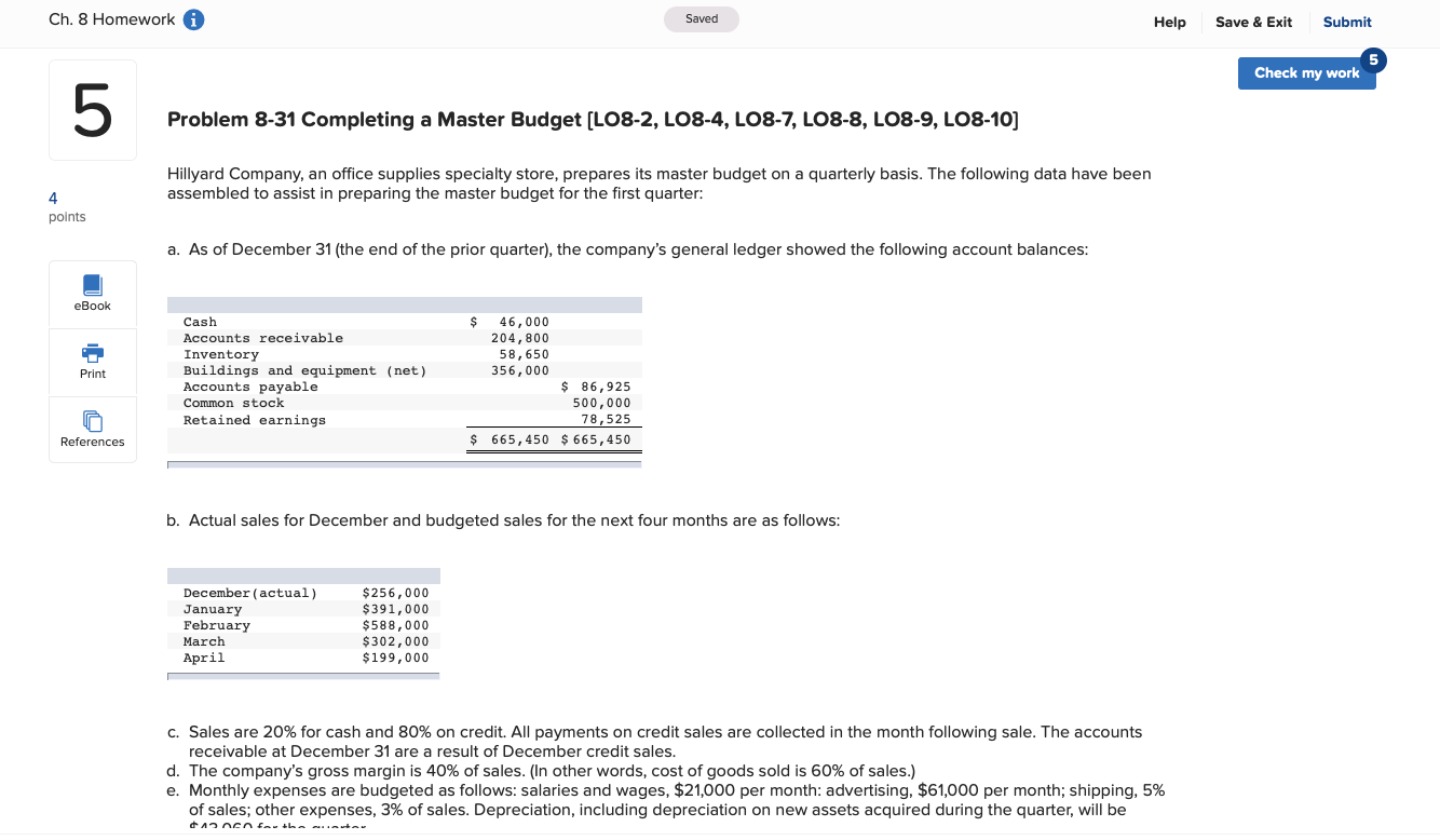  Ch. 8 Homework Saved Help Save & Exit Submit Check my