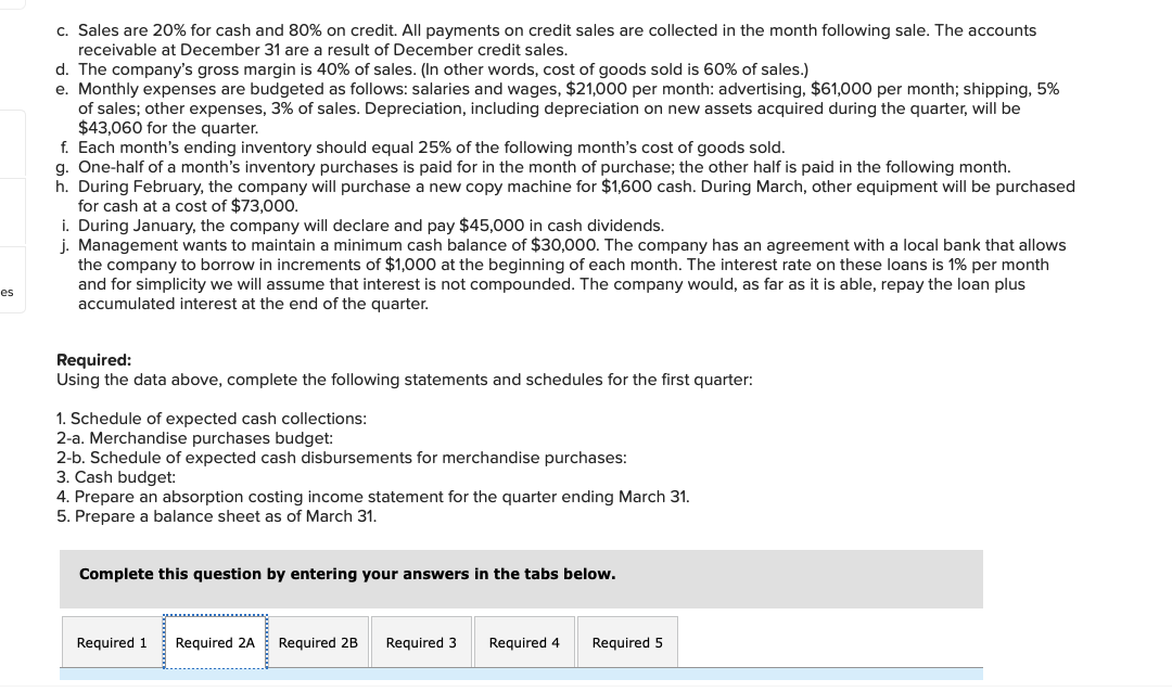 work Problem 8-31 Completing a Master Budget (LO8-2, LO8-4, LO8-7, LO8-8, LO8-9,