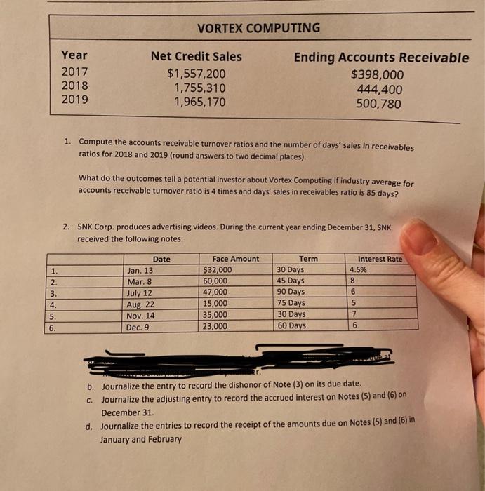  VORTEX COMPUTING Year 2017 2018 2019 Net Credit Sales $1,557,200 1,755,310